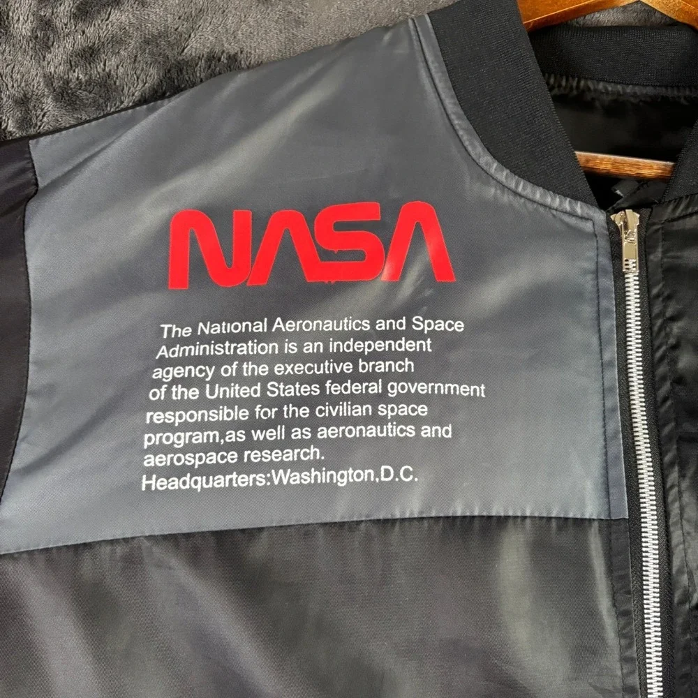 NASA Bomber Jacket Black Mens Size‎ L Space Exploration MA1 Style
